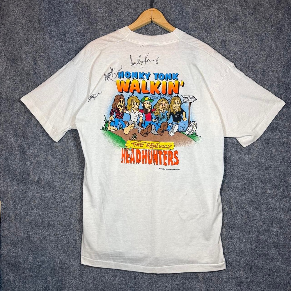Fruit of the Loom Kentucky Headhunters Tour Shirt Signed 1992 White Mens L